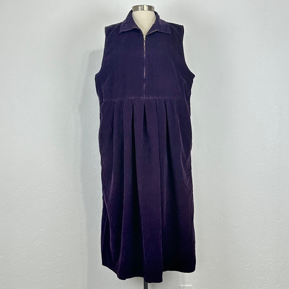 Vintage Cottagecore Jumper Maxi Dress Size 18W Purple Pockets Corduroy